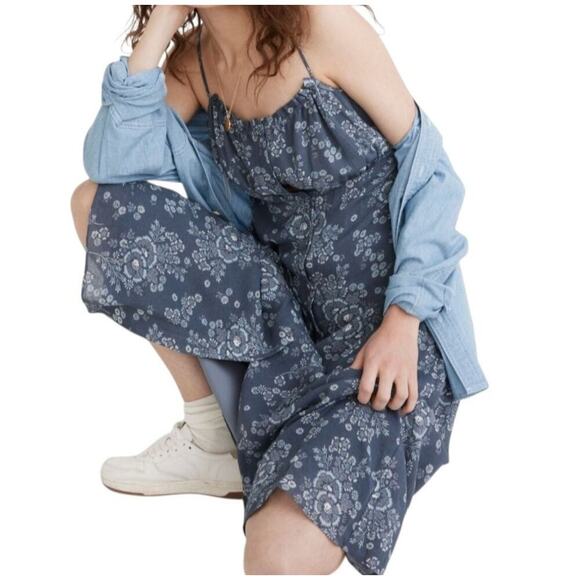 Madewell Dresses & Skirts - Madewell Tie Back Button Front Midi Dress Archival Floral Indigo Blue XS 2